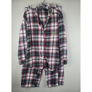 LAUREN Ralph Lauren Size L Flannel Plaid Pajama Set Red Green White 100% Cotton